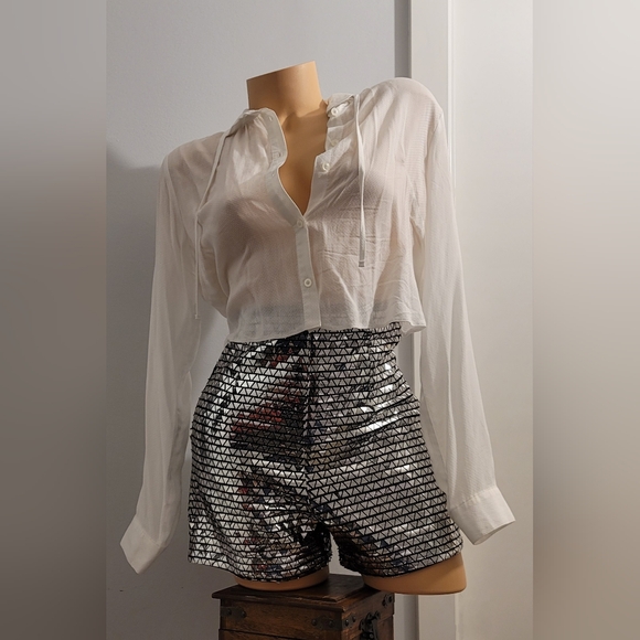 RARE ZARA TRINNY SILVER TRIANGLE METALLIC EFFECT SEQUIN SPARKLY SHORTS  Size XS - Picture 8 of 12